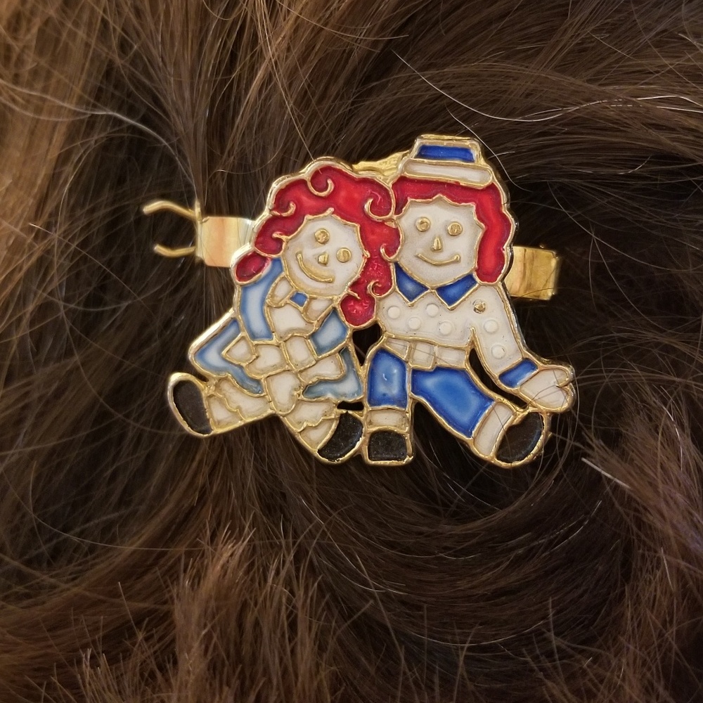 Girls Hair Barrette Raggedy Ann and Andy Vintage 1970s
